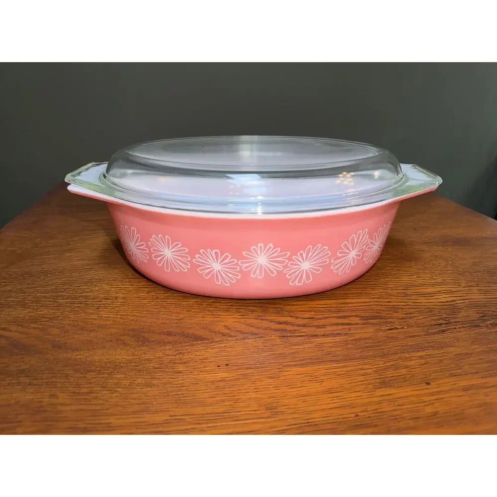Vintage Pyrex 2.5QT Pink Daisy 045 Casserole Dish W/Lid